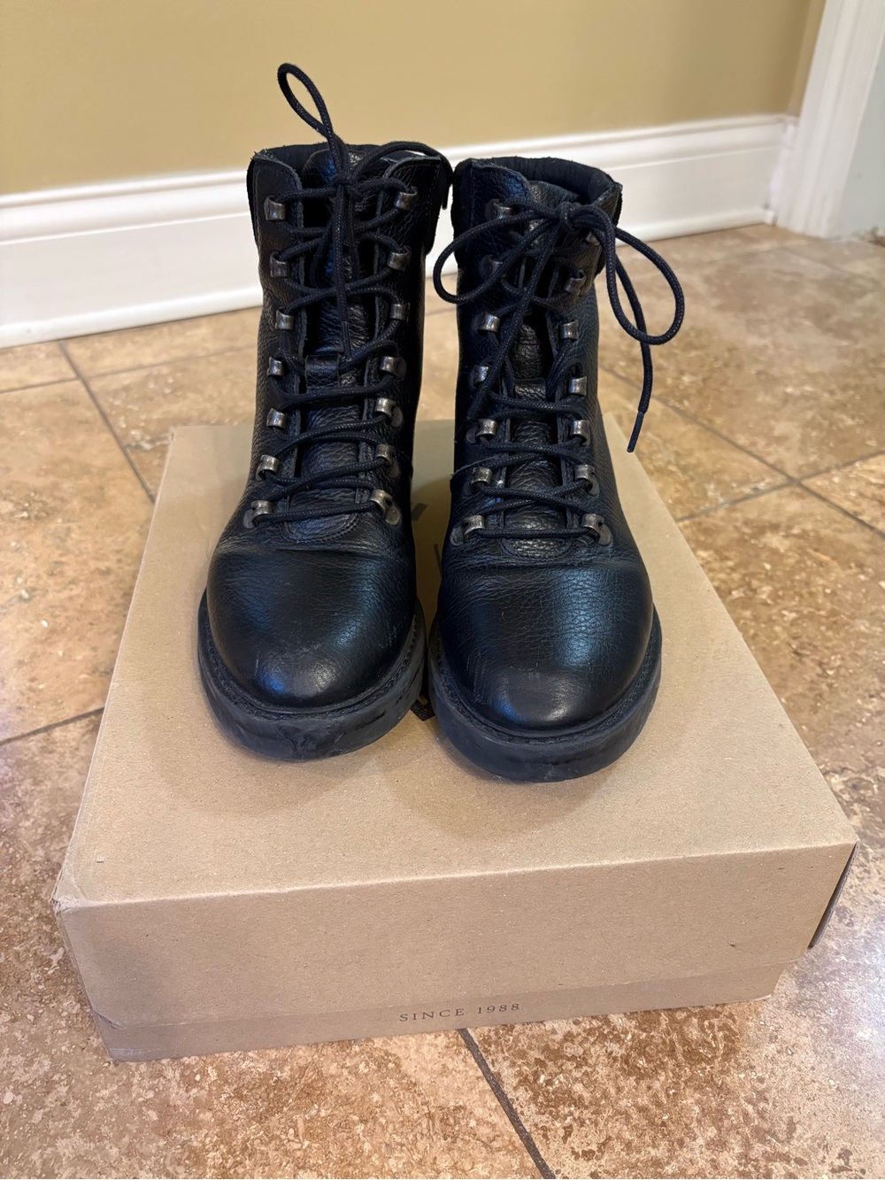 Fat Face Black Leather Lace-Up Ankle Boots - Picture 2 of 6